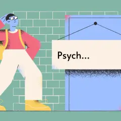 Zastanawiasz się, psychoza co to? Postać z plecakiem idzie w stronę drzwi z napisem "Psych...".