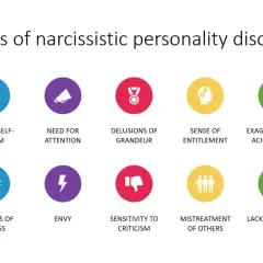Objawy narcystycznego zaburzenia osobowości: kruche poczucie własnej wartości, potrzeba uwagi, wyolbrzymianie osiągnięć, brak wyrzutów sumienia.