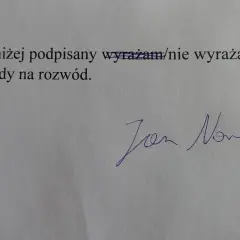 Podpis pod oświadczeniem "wyrażam/nie wyrażam zgody na rozwód". To ważny krok, gdy zastanawiasz się, jak napisać pozew rozwodowy.
