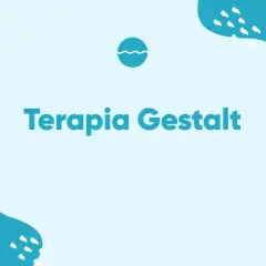 Terapia Gestalt: odkryj siebie na nowo. Grafika z falą i turkusowymi kształtami.