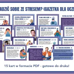 Jak radzić sobie ze stresem? Porady dla uczniów: planuj dzień, wysypiaj się, wizualizuj, ćwicz oddech, jedz zdrowo, by się uspokoić.