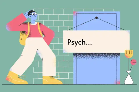Zastanawiasz się, psychoza co to? Postać z plecakiem idzie w stronę drzwi z napisem "Psych...".