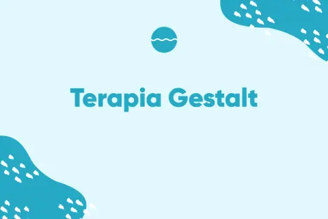 Terapia Gestalt: odkryj siebie na nowo. Grafika z falą i turkusowymi kształtami.