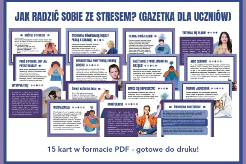 Jak radzić sobie ze stresem? Porady dla uczniów: planuj dzień, wysypiaj się, wizualizuj, ćwicz oddech, jedz zdrowo, by się uspokoić.
