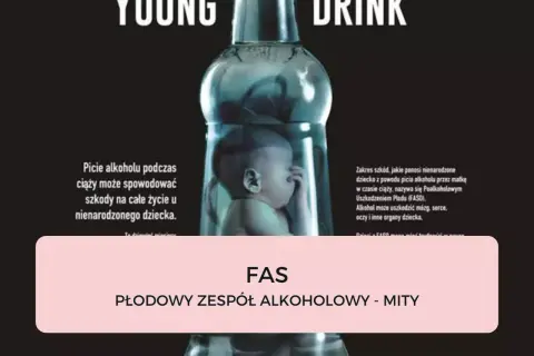 Dziecko w butelce symbolizuje FAS. Picie alkoholu w ciąży powoduje uszkodzenia, które mogą trwać całe życie.
