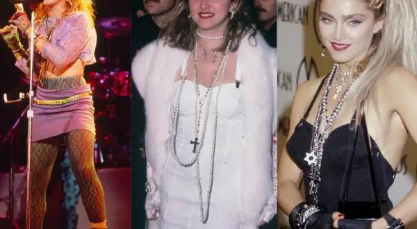 Ikona lat 80. Madonna w trzech odsłonach: na scenie w fioletowej mini, na czerwonym dywanie w białej sukni i białym futrze, oraz w czarnej kreacji z mnóstwem biżuterii. Idealny pomysł na przebranie lata 80.!
