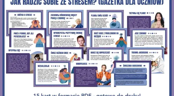 Jak radzić sobie ze stresem? Porady dla uczniów: planuj dzień, wysypiaj się, wizualizuj, ćwicz oddech, jedz zdrowo, by się uspokoić.