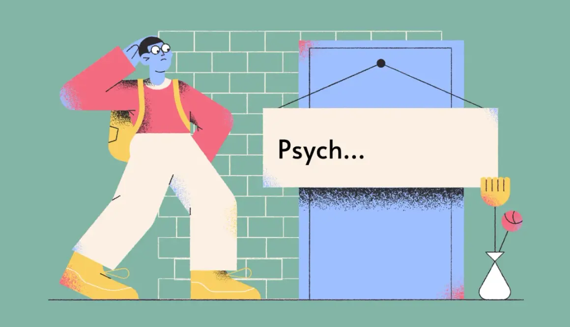 Zastanawiasz się, psychoza co to? Postać z plecakiem idzie w stronę drzwi z napisem "Psych...".