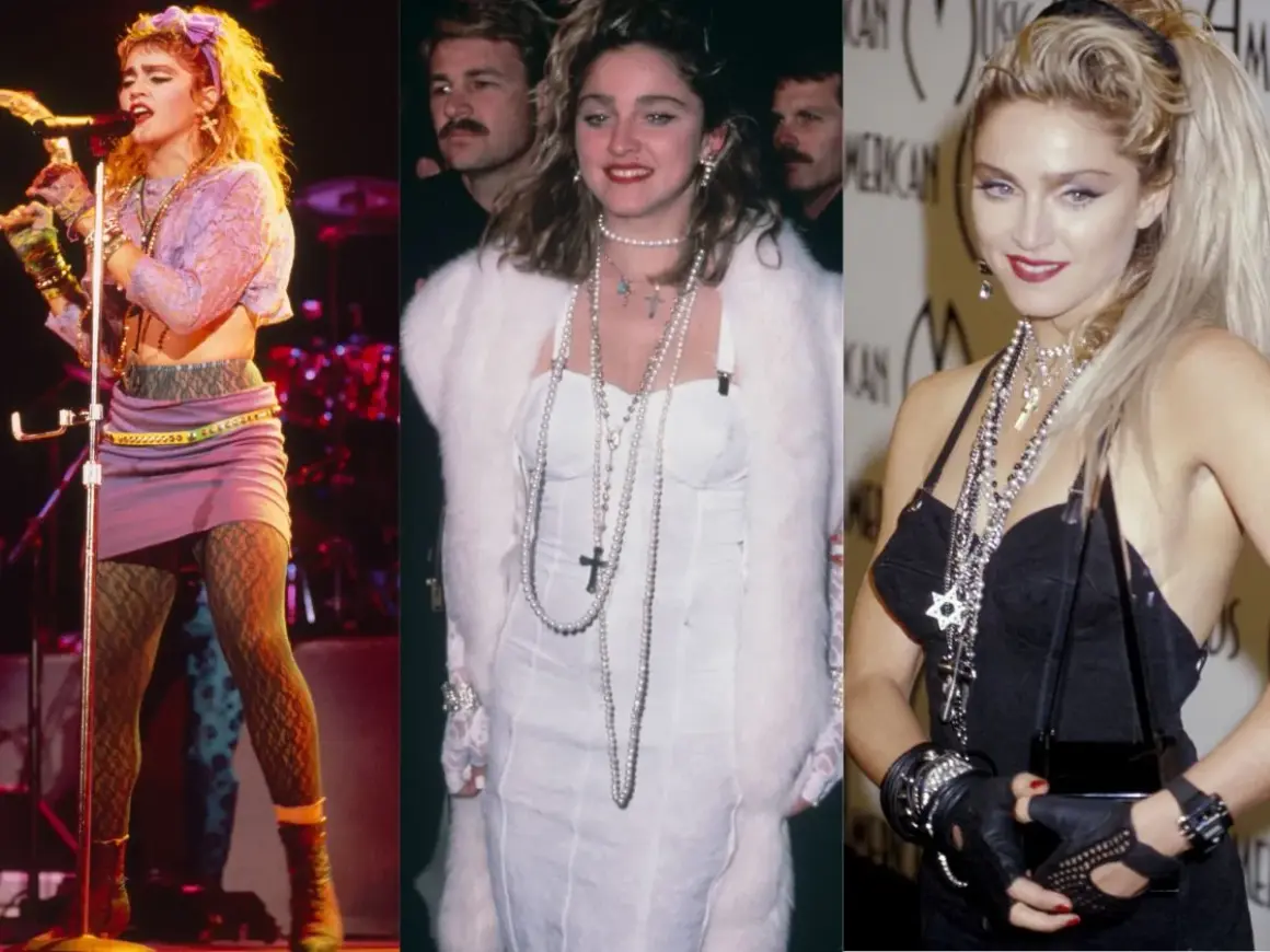 Ikona lat 80. Madonna w trzech odsłonach: na scenie w fioletowej mini, na czerwonym dywanie w białej sukni i białym futrze, oraz w czarnej kreacji z mnóstwem biżuterii. Idealny pomysł na przebranie lata 80.!