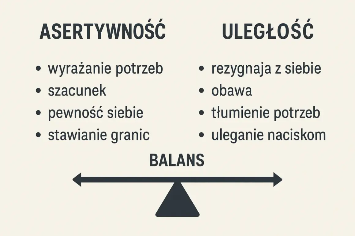 Asertywność to wyrażanie potrzeb, szacunek i pewność siebie. Uległość to rezygnacja z siebie i obawa. Balans jest kluczowy.