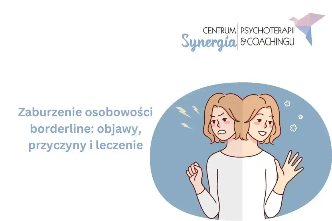 Ilustracja przedstawia dwie twarze tej samej osoby, symbolizujące zmienne nastroje i emocje, które mogą towarzyszyć zaburzeniom osobowości, w tym objawy borderline.