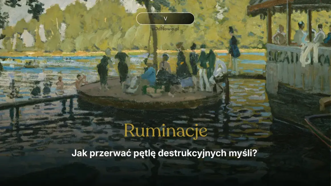 Ludzie na łodzi i w wodzie, jakby pogrążeni w myślach. Ruminacje mogą być jak nurt rzeki, który wciąga. Jak przerwać pętlę destrukcyjnych myśli?