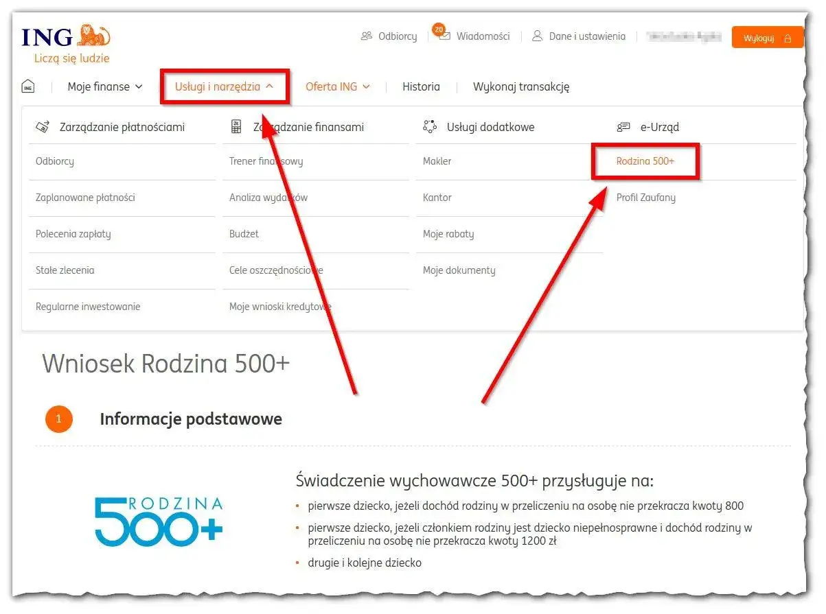 Wniosek Rodzina 500+ w ING. Kliknij, by złożyć wniosek o świadczenie wychowawcze.